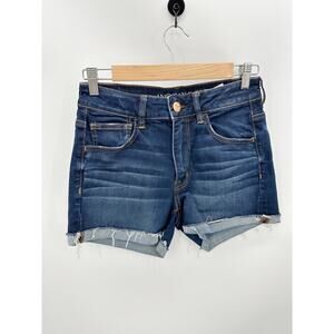 American Eagle Hi-Rise Shortie Super Stretch Rolled Cuff Denim Shorts Size 6